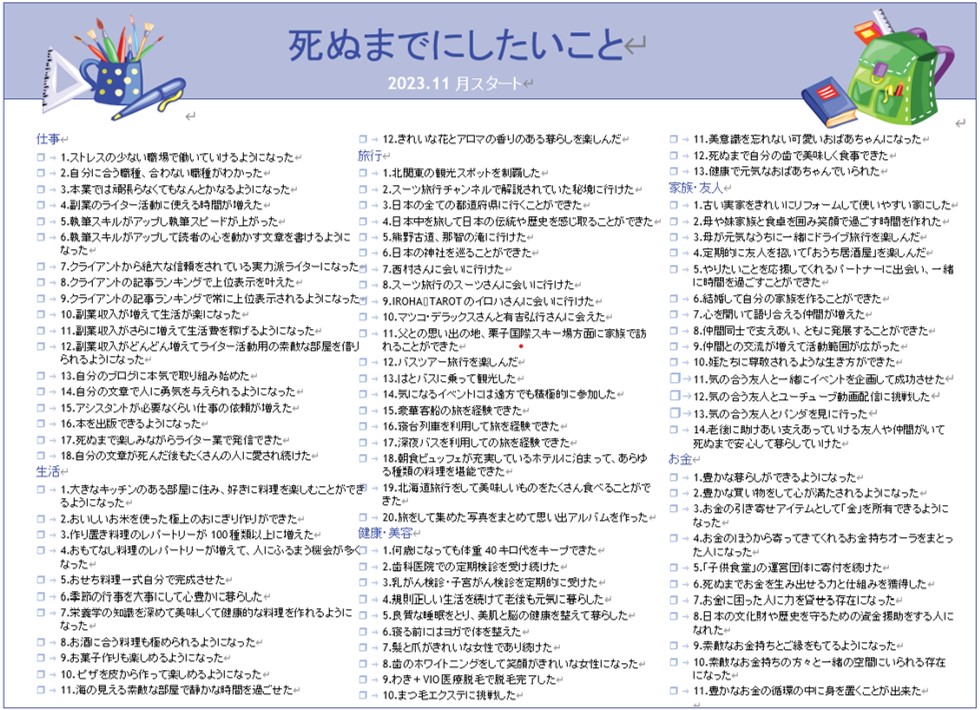40代の死ぬまでにしたいことリスト
