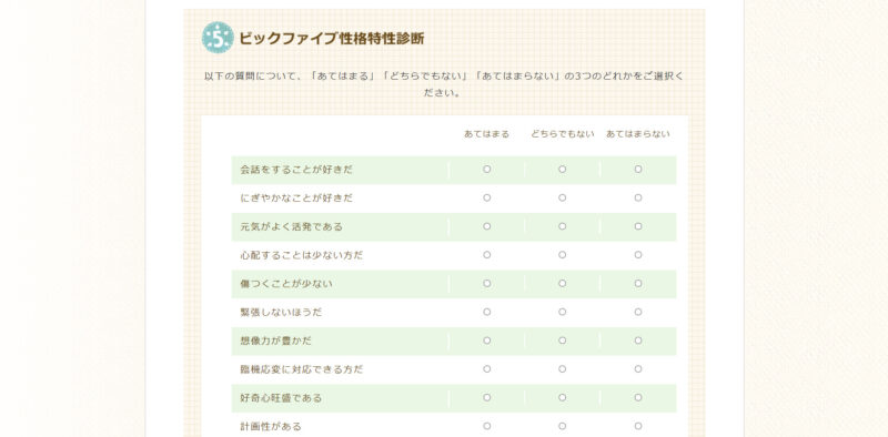 ビッグファイブ性格特性診断