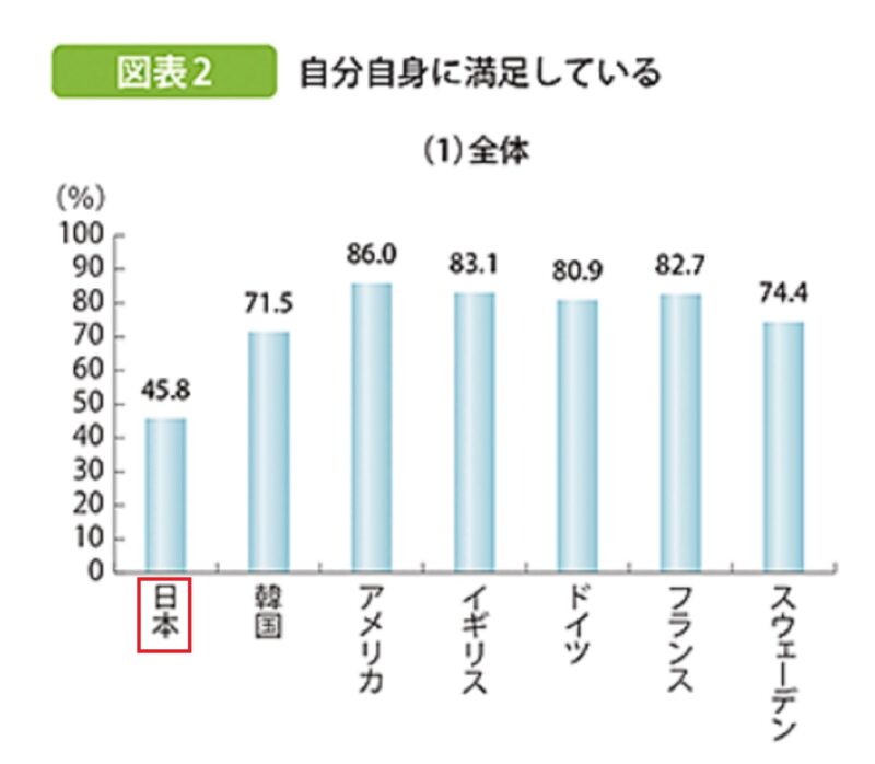 諸外国比較 若者の自分自身に満足しているか